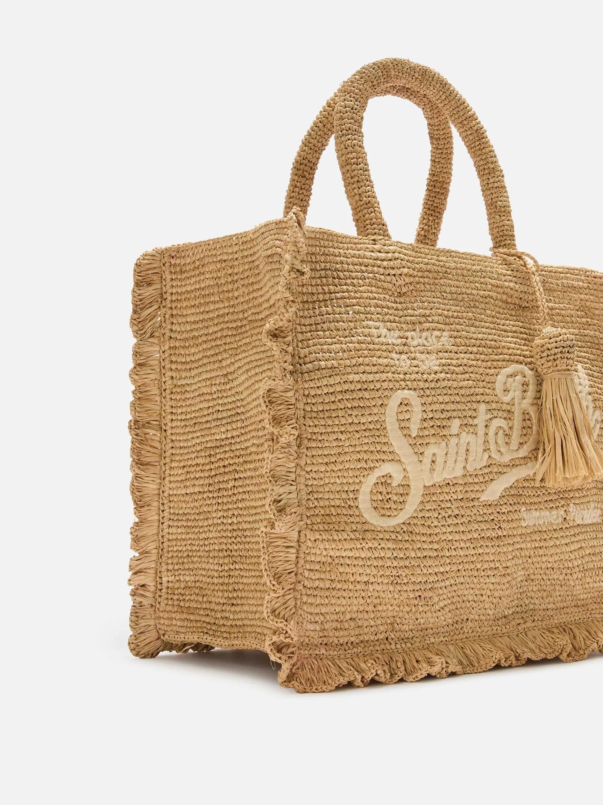 Borsa Volant medium in raffia con logo ricamato<BR/> RAFV0001 00222L MC2 SAINT BARTH