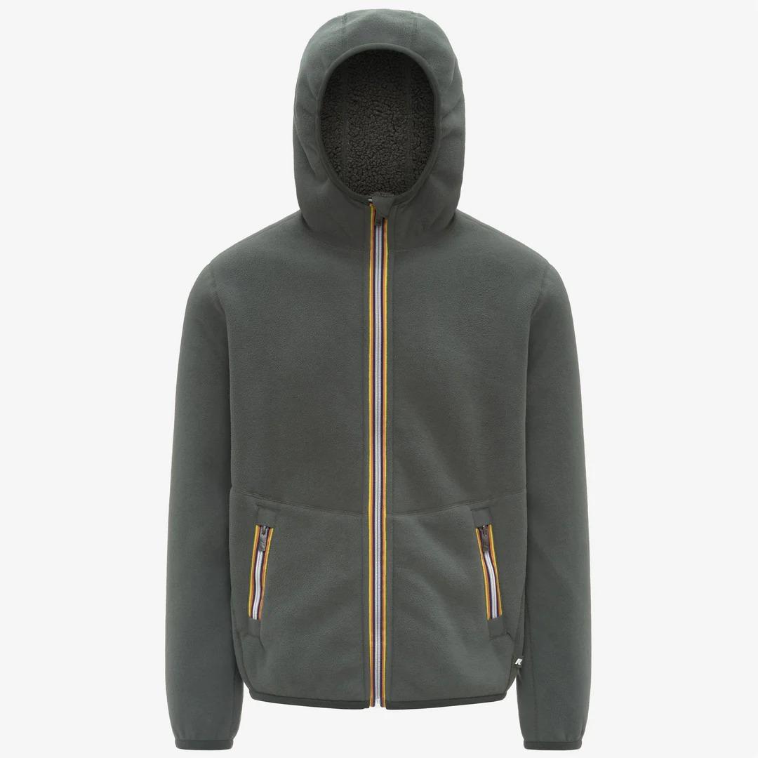 JACK SHERPA POLAR REVERSIBLE<BR/>GREEN BLACKISH COMBO<BR/>Giacca reversibile in pile polare Sherpa verde-nero K3132NW B2N K-WAY