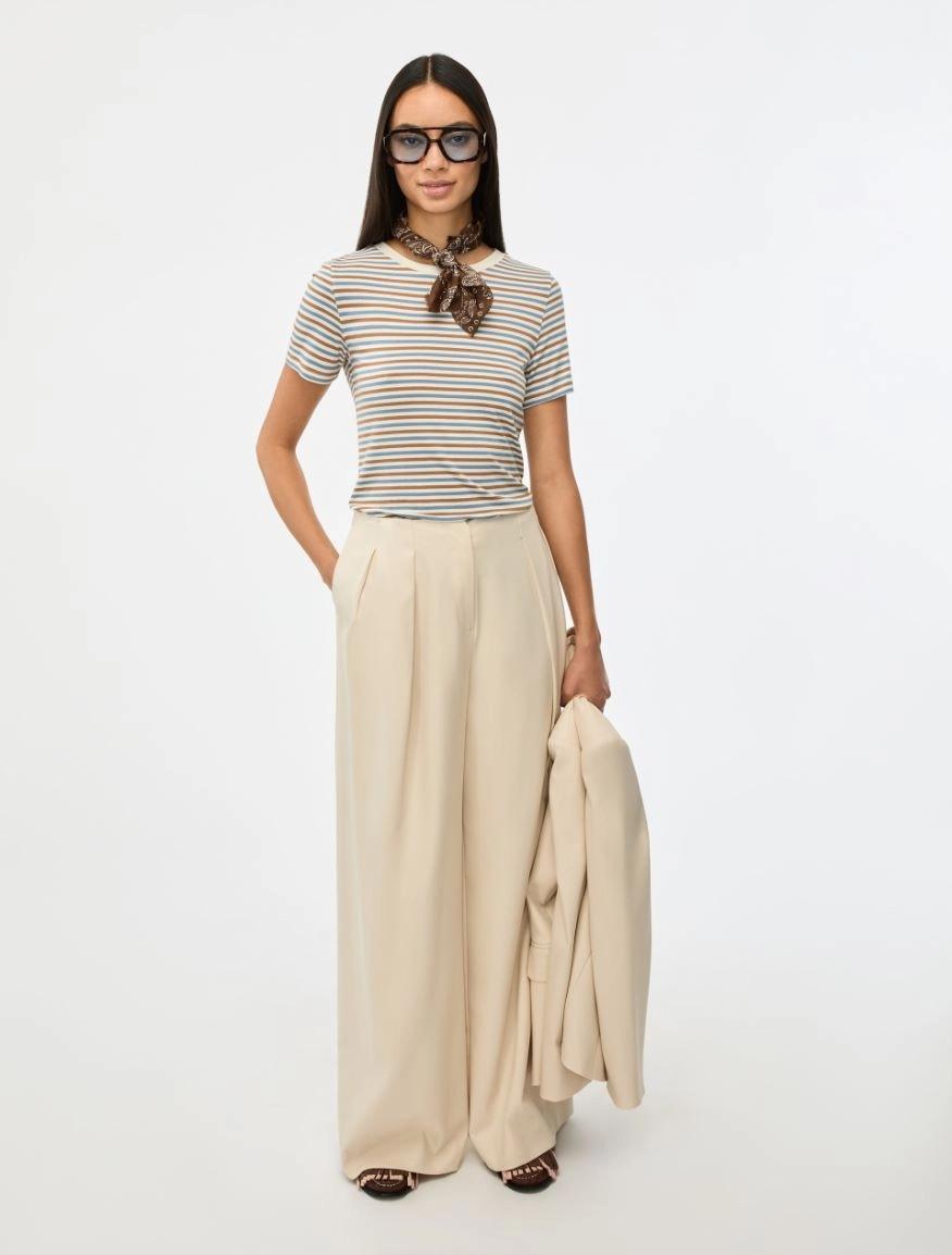 PANTALONI A PALAZZO<BR/>Avorio IBLMELODIA 002 IBLUES