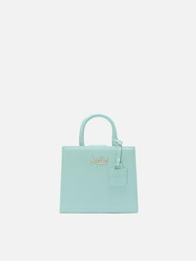 Borsa Shop mini strutturata in pelle liscia verde menta con targhetta metallica<BR/> SHBM0002 00010L MC2 SAINT BARTH