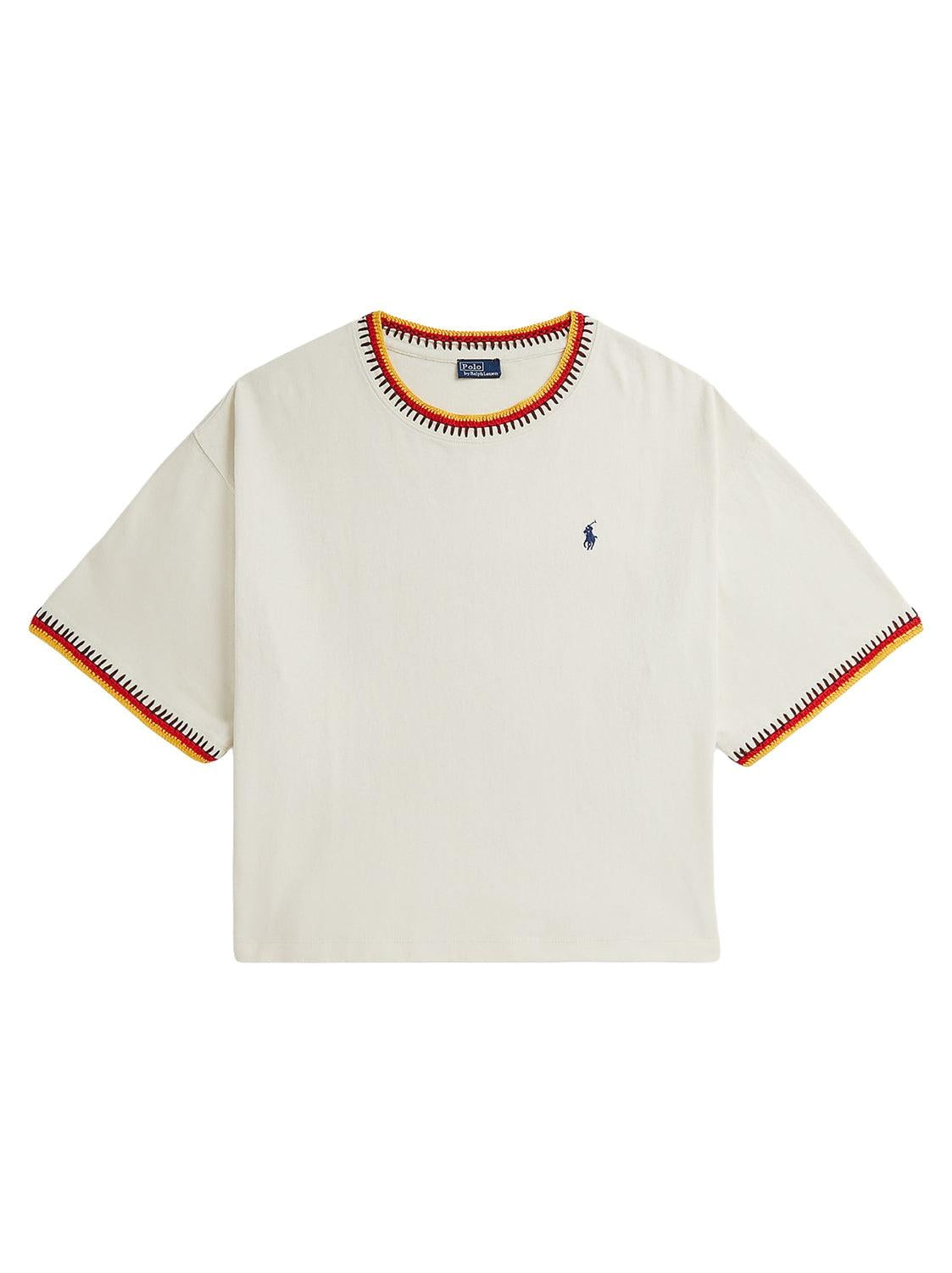 T-shirt in cotone con bordi uncinetto colorati 211A96265 001 RALPH LAUREN