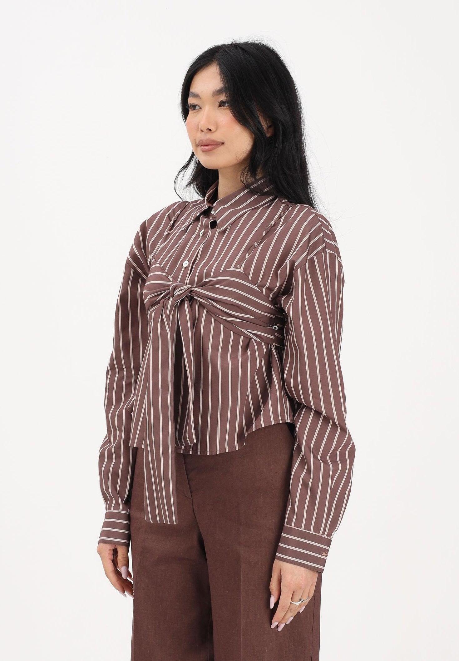 Camicia cropped a righe con fiocco<BR/> 106672A33Q LN1 PINKO