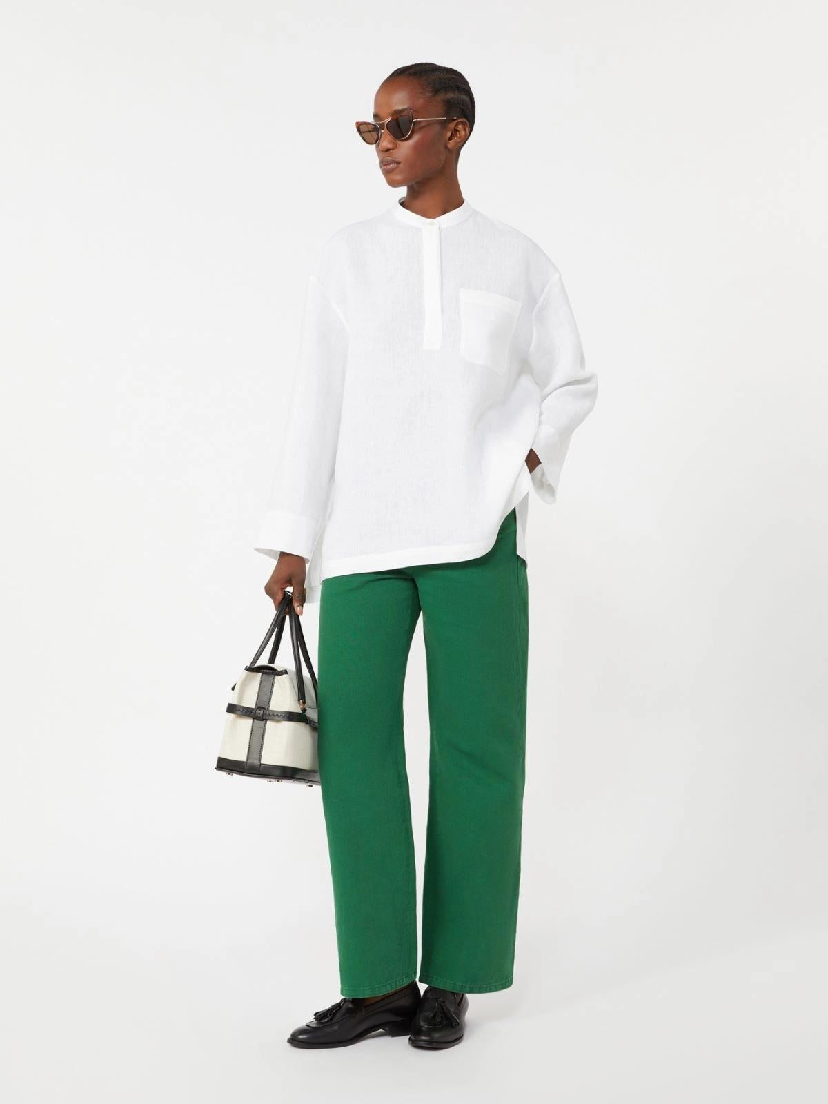 Pantalone 5 tasche in cotone e lino - Verde<BR/> SMMONORATA 003 S MAX MARA 2