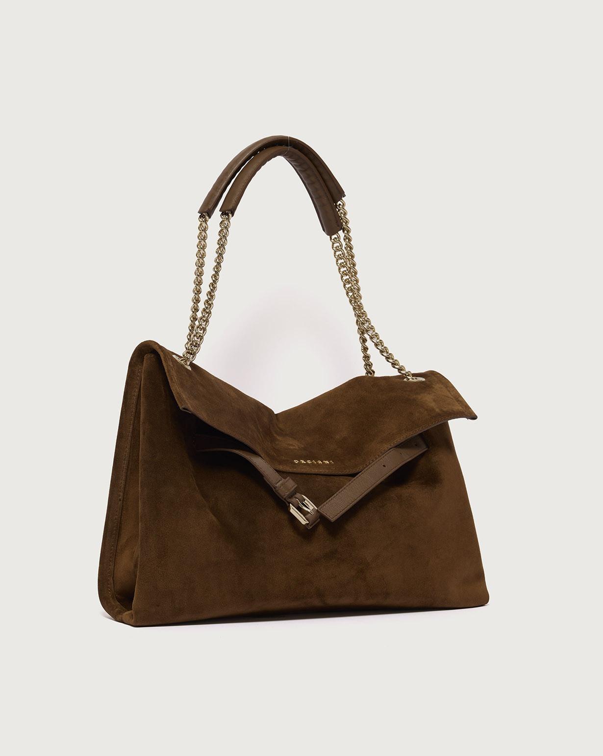Borsa Venus Peach Midi a spalla in suede<BR/> B02212PEA COCOA ORCIANI