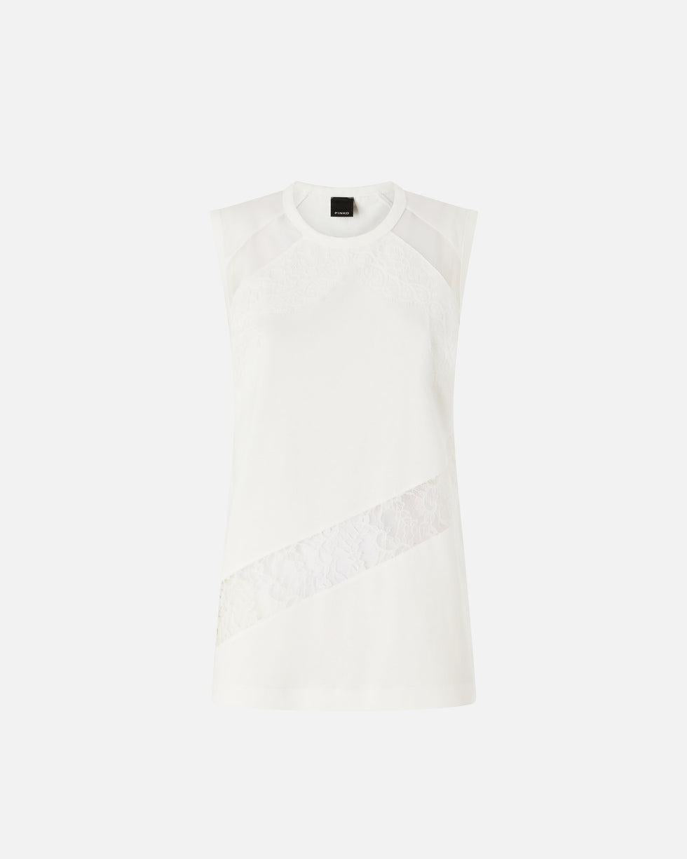 Top smanicato con dettagli in pizzo<BR/> 106291A335 Z05 PINKO