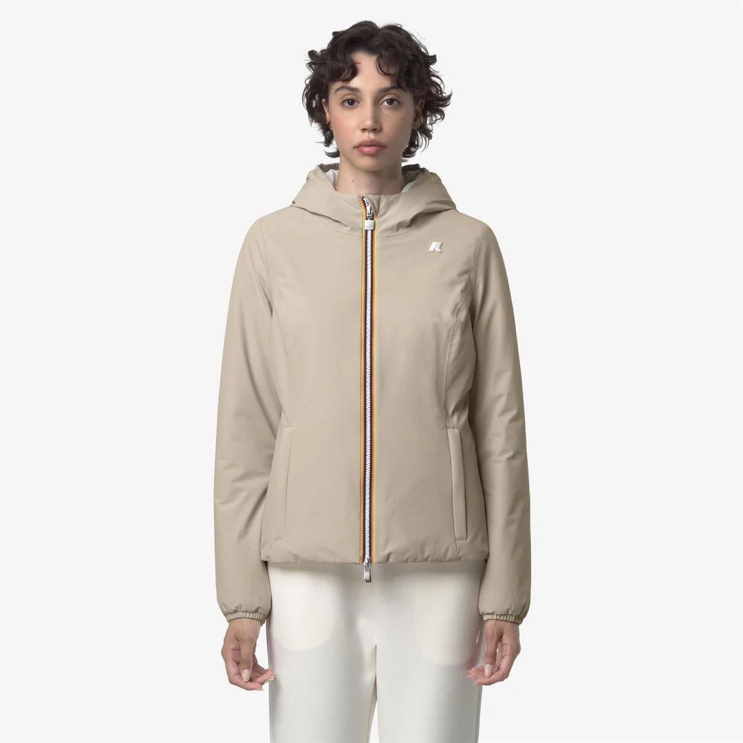 LILY ST WARM REVERSIBLE<BR/>BEIGE CASHMERE-WHITE GARDENIA<BR/>Giacca corta impermeabile reversibile da donna K6128TW BBA K-WAY