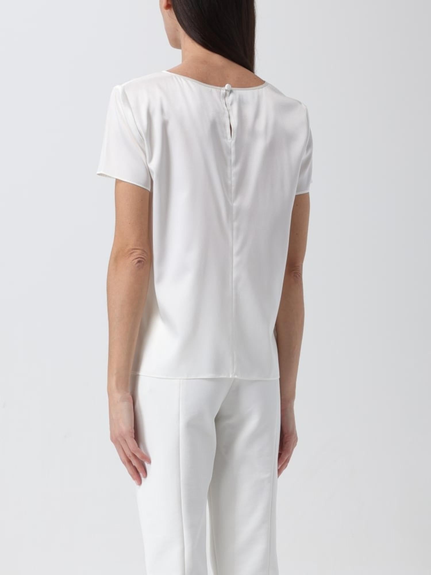 Blusa girocollo a maniche corte in raso di seta 8N2K152NXXZ 101 ARMANI