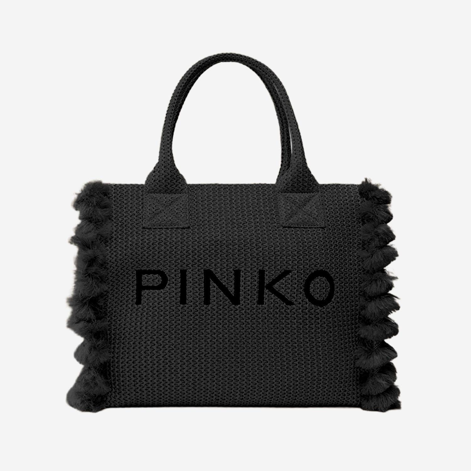 Borsa shopper media Beach in rafia con logo e nappine<BR/> 106673A39Y Z99Q PINKO