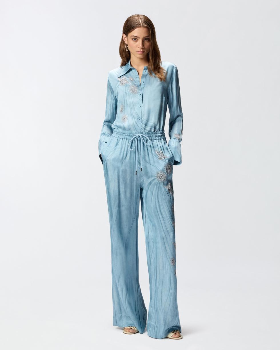 Pantaloni fluidi con stampa gioiello piazzata<BR/> 106210A37N F15 PINKO