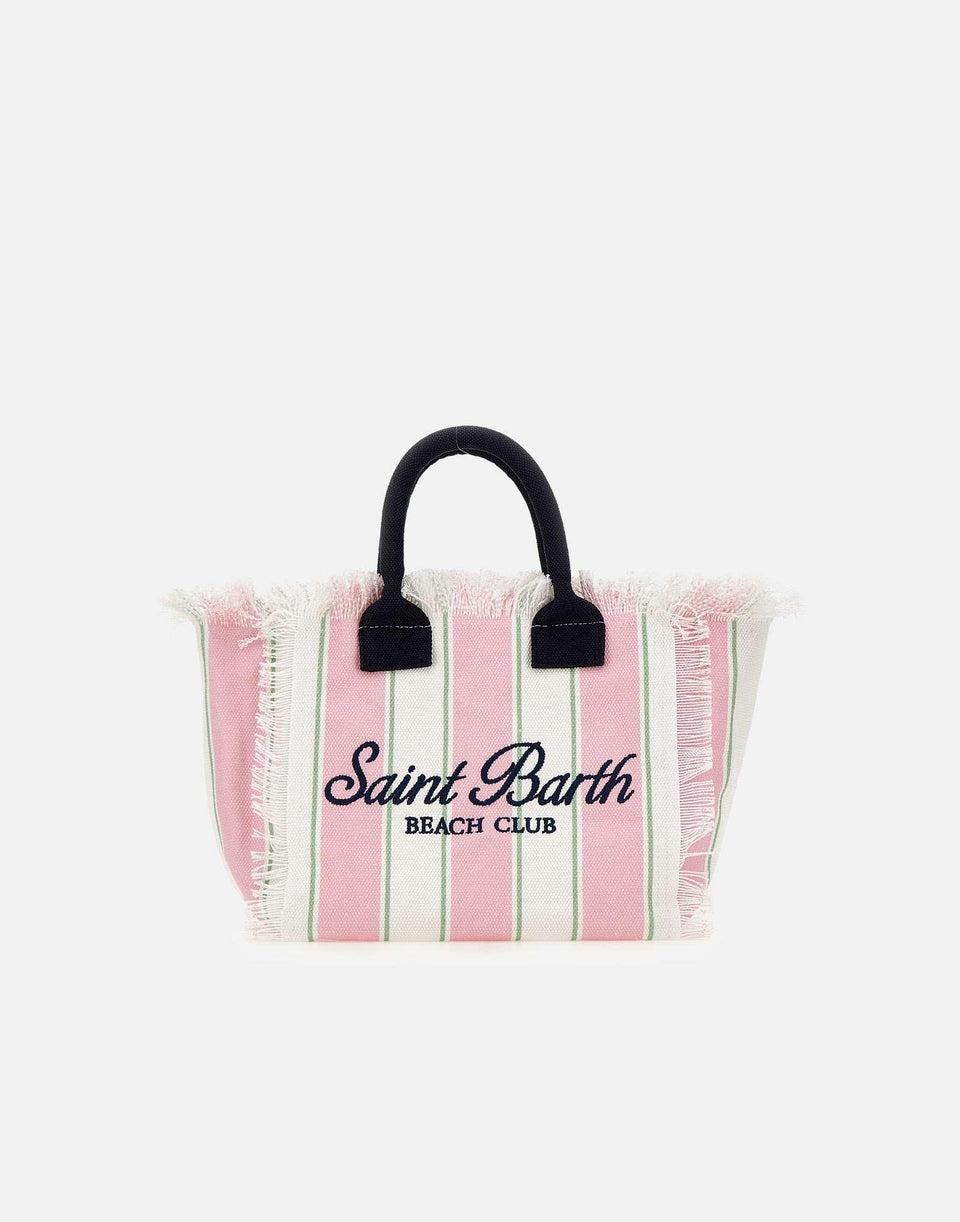 Borsa Colette in canvas a righe rosa con logo ricamato COL0001 02598L MC2 SAINT BARTH