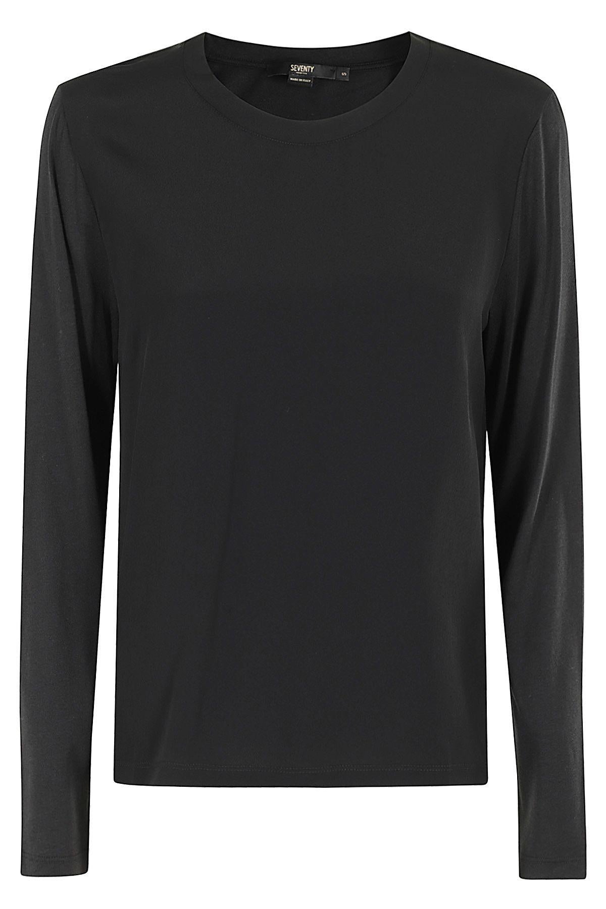 T-shirt donna in bi-materiale con maniche lunghe