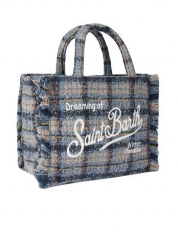 Borsa a mano Colette Tweed in misto lana check blu COL0036 03527I MC2 SAINT BARTH