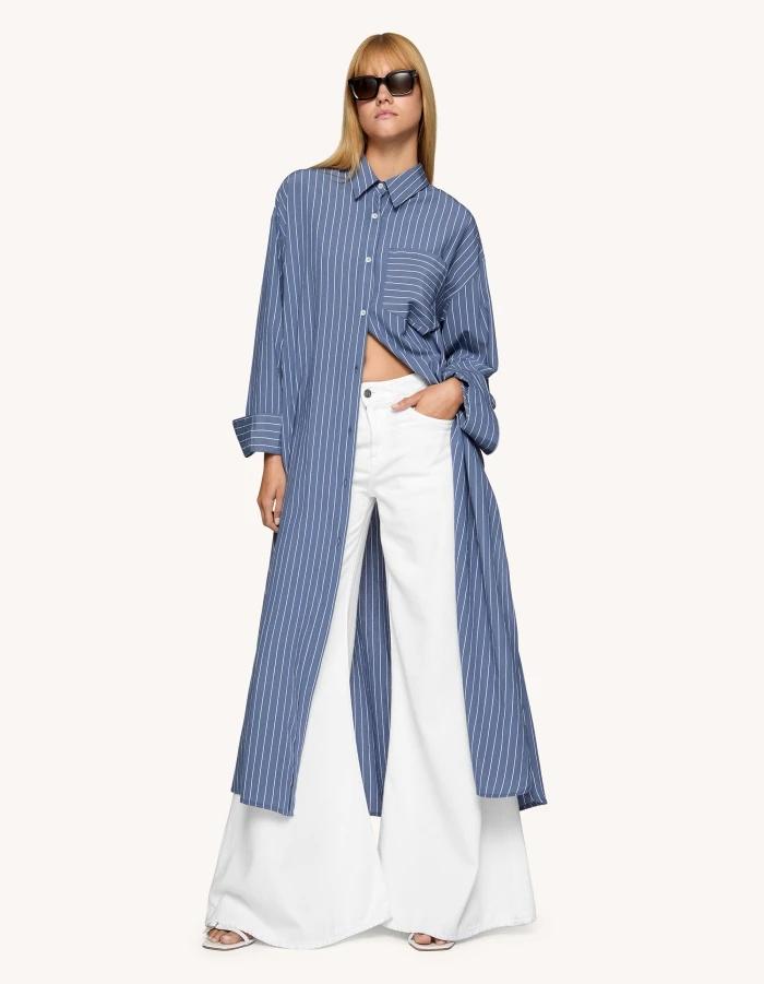 Jeans Marlen wide leg in bull fisso cotone e lyocell