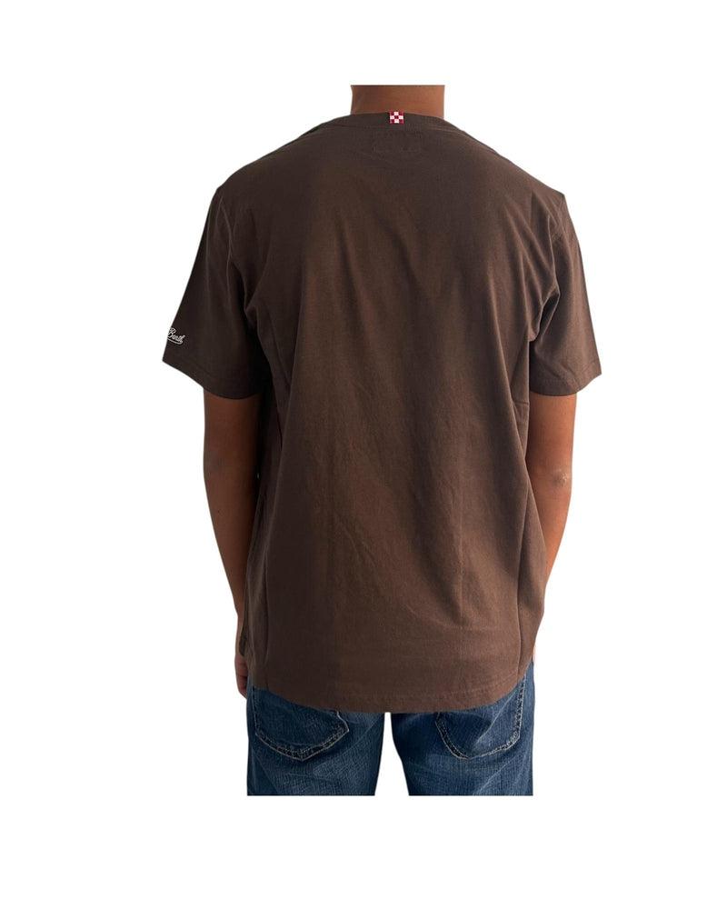 T-shirt in cotone Marrone con ricamo La mossa del giaguaro ARN0001 02979I MC2 SAINT BARTH