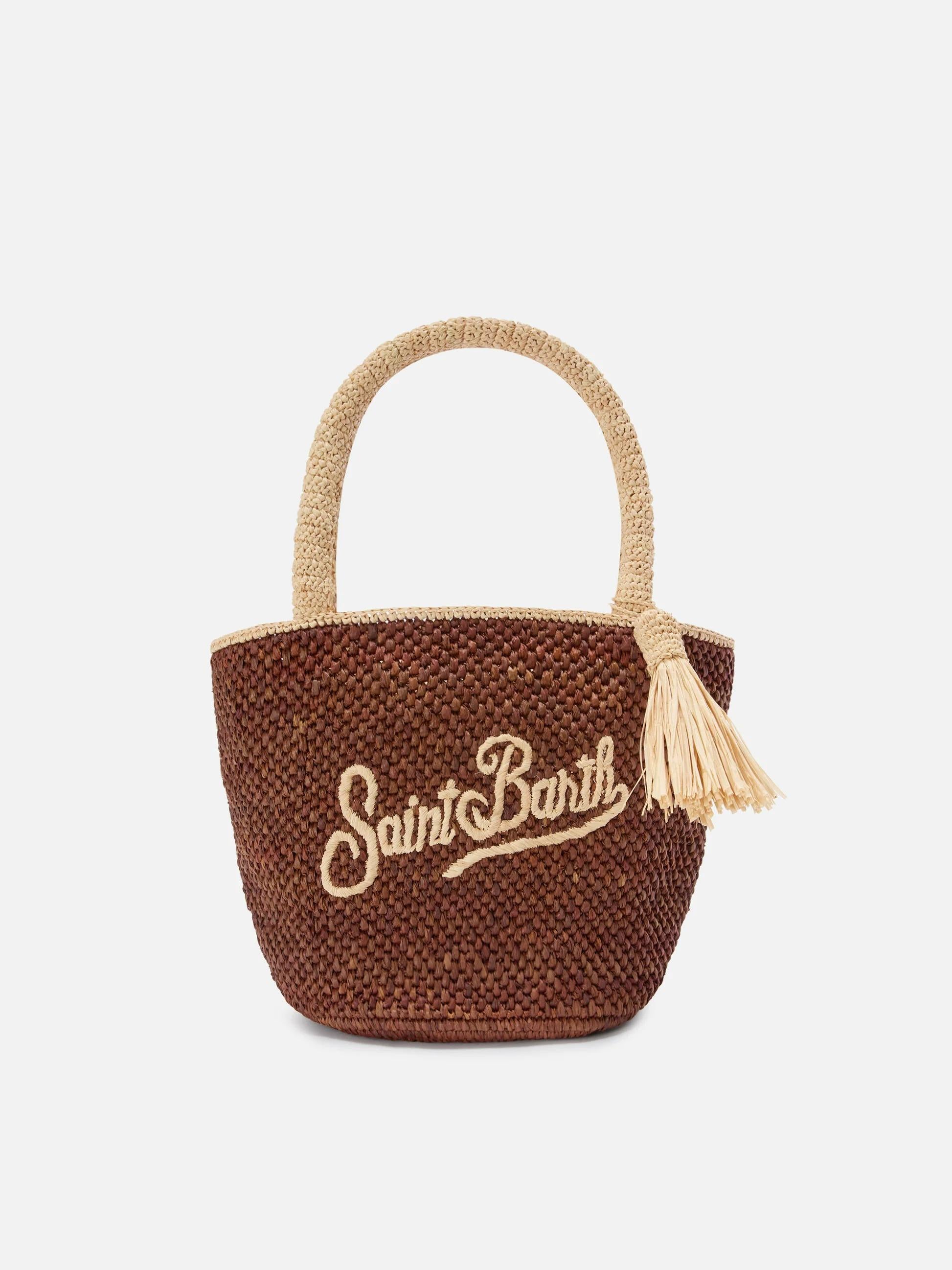 Borsa Marcy in raffia marrone con nappetta e logo ricamato<BR/> MARR001 00220L MC2 SAINT BARTH