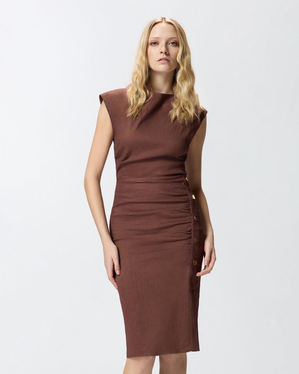 Abito longuette aderente in lino<BR/> 106521A34I L78 PINKO