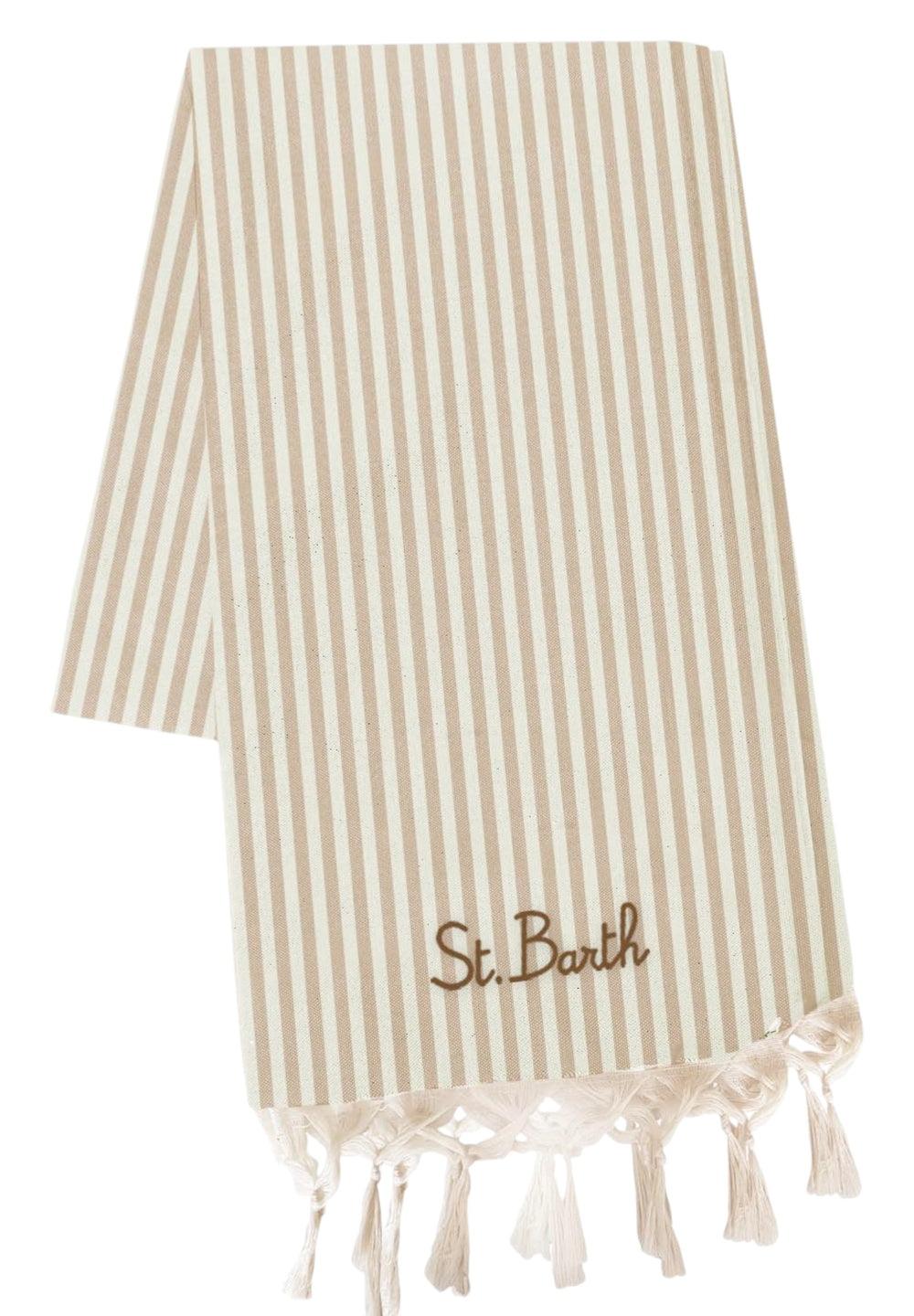 Telo mare in cotone Fouta con stampa a righe beige<BR/> FOUL002 00658L MC2 SAINT BARTH