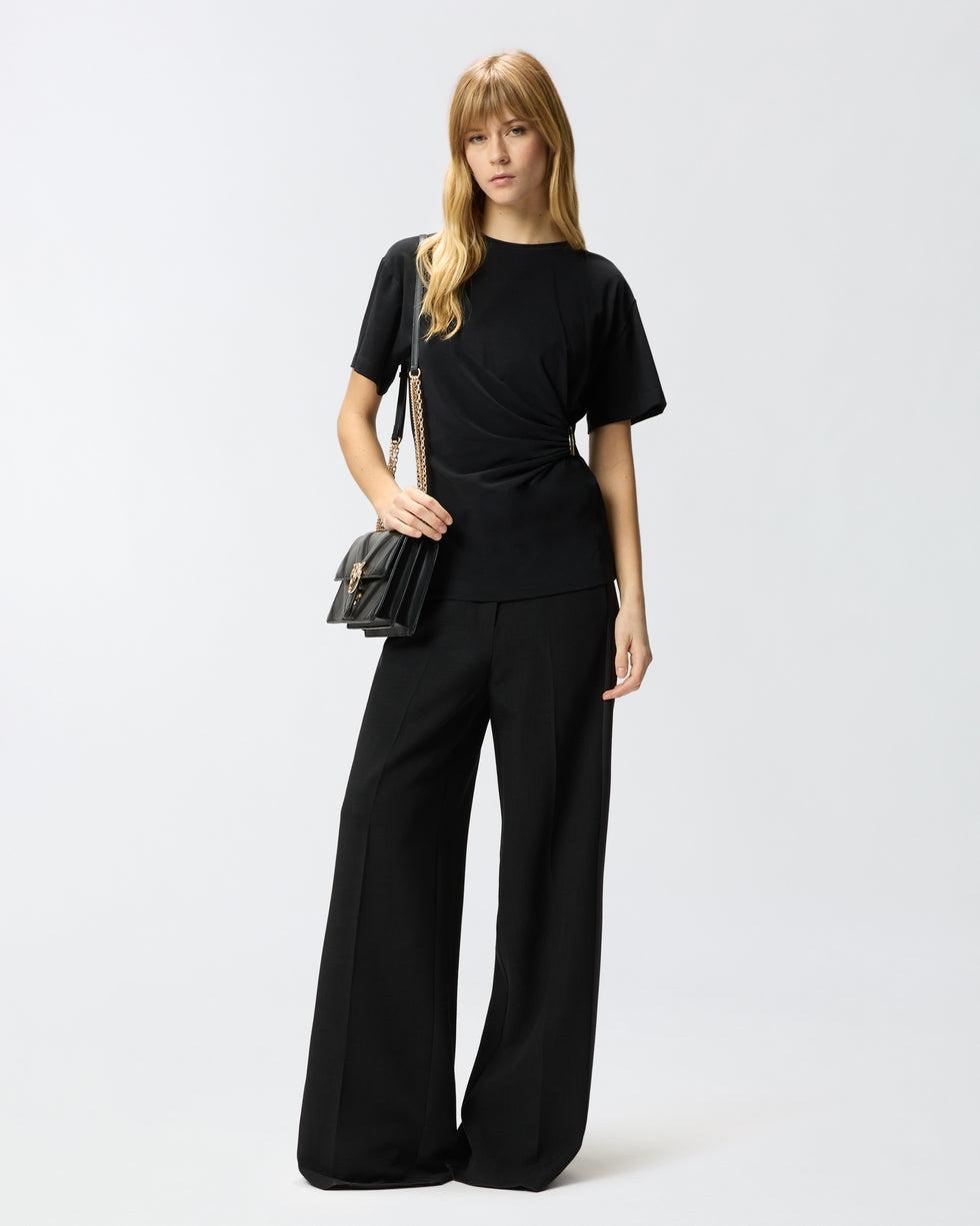 T-shirt con drappeggio e dettaglio dorato<BR/> 106455A35D Z99 PINKO