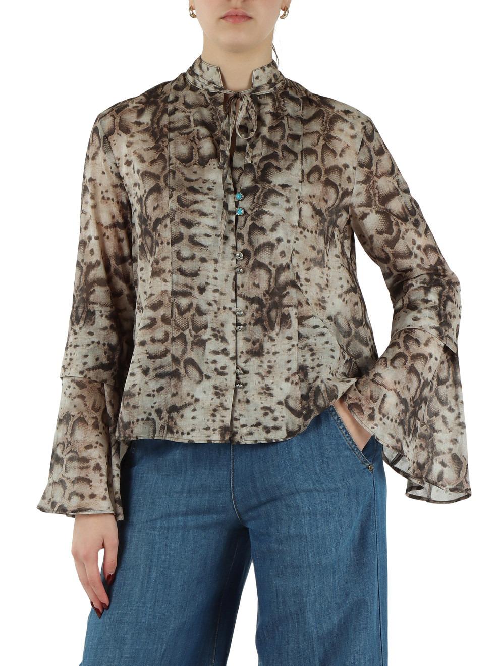 Blusa con stampa snake e bottoni gioiello<BR/> 106880A3AP CZ9 PINKO