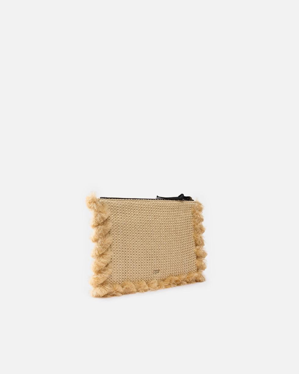 Bustina piccola in rafia con logo e nappine<BR/> 106718A39Y HZ3Q PINKO