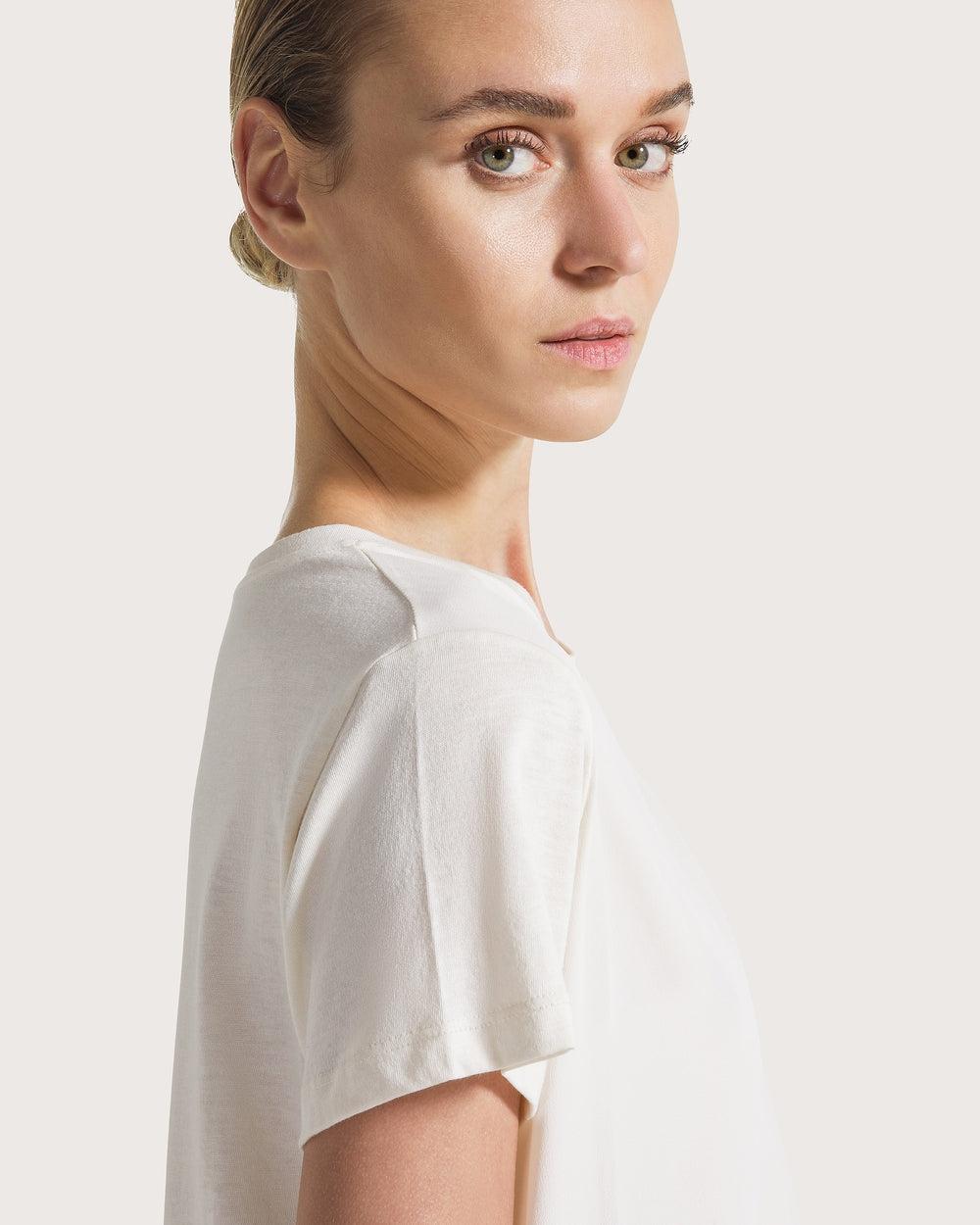T-shirt girocollo in jersey e crêpe misto seta<BR/> MJ1663890180 006 SEVENTY