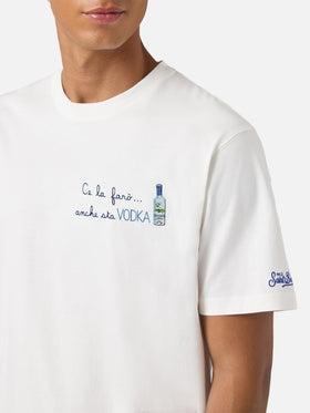 T-shirt portofino in cotone bianco con ricamo Ce la farò anche sta Vodka POT0001 04492L MC2 SAINT BARTH