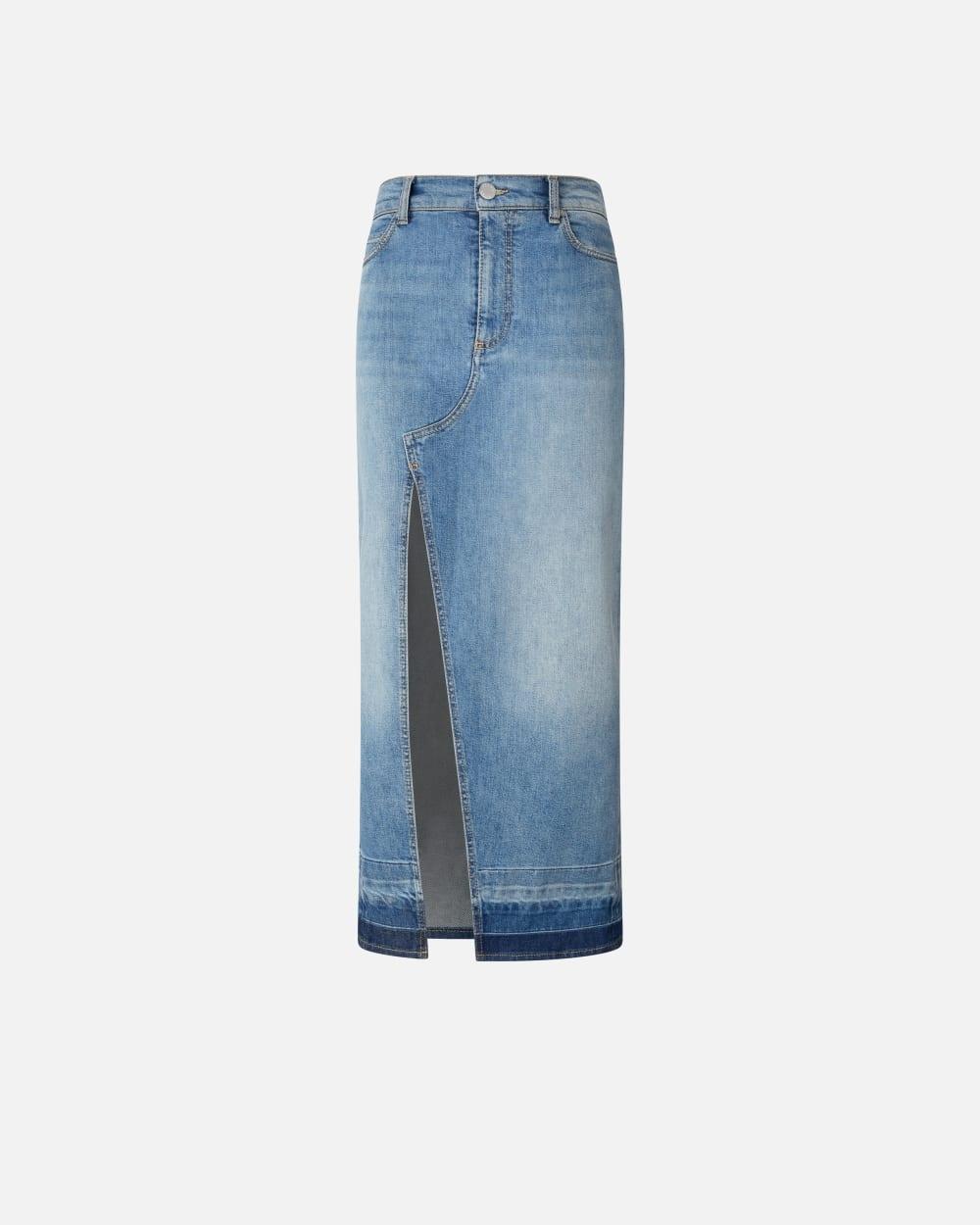 Gonna lunga in denim chiaro con spacco davanti