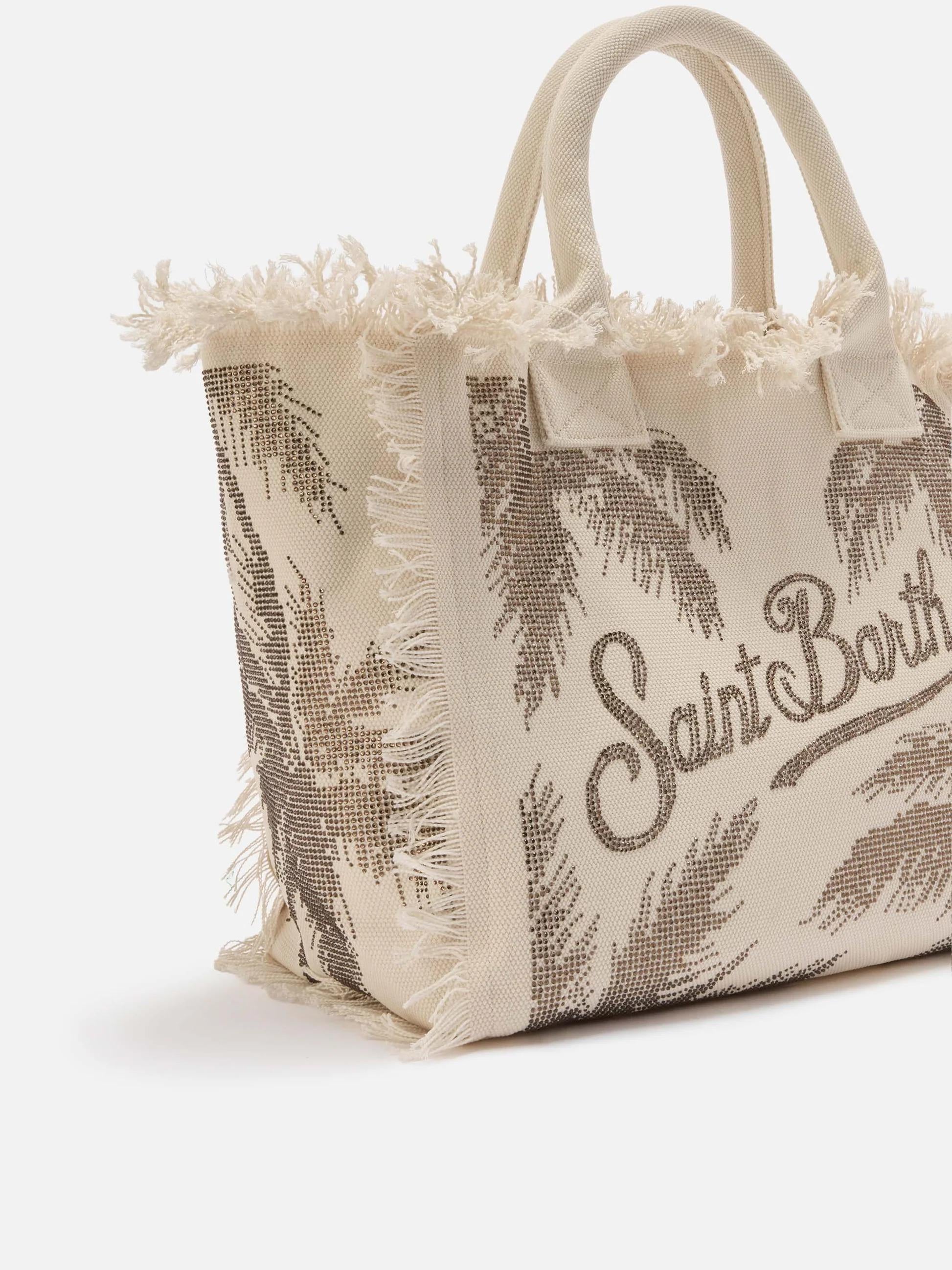 Borsa Vanity regular in canvas con stampa palme con strass<BR/> VANI001 08748L MC2 SAINT BARTH
