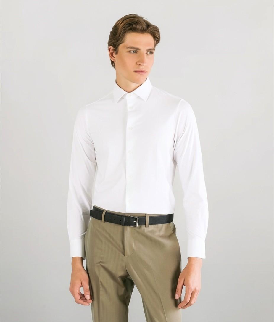 MANHATTAN<BR/>Camicia slim fit in tessuto tecnico unito high-performance MANHATTAN 100 CRUNA