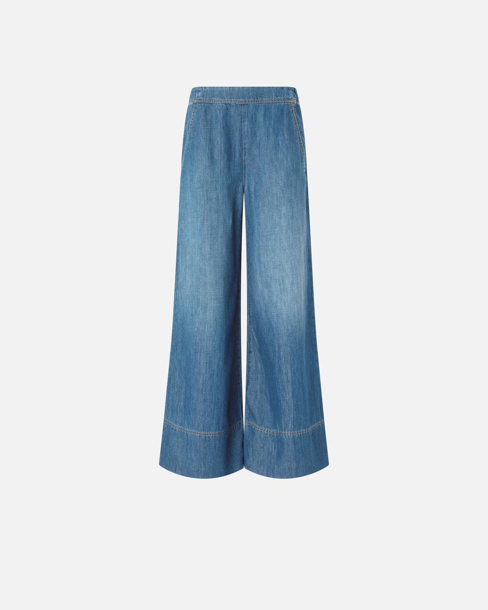 Pantaloni ampi in denim di misto lino<BR/> 106398A33J PJD PINKO