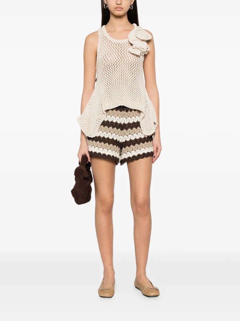 Shorts Meave in crochet a righe marroni<BR/> MEA002 08955L MC2 SAINT BARTH