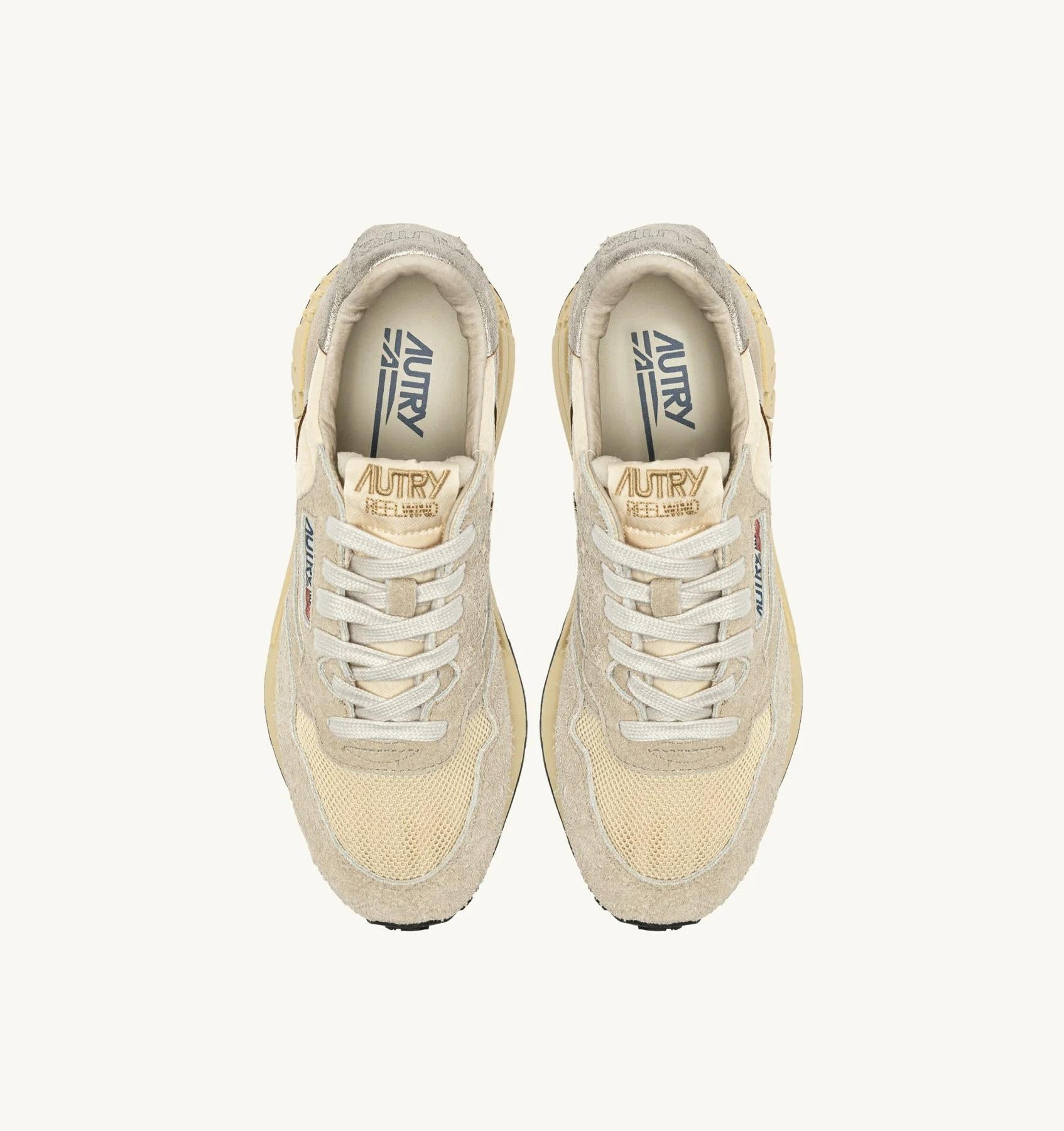 SNEAKERS REELWIND LOW IN NYLON SUEDE E PELLE ECRU' E PLATINO<BR/> WWLW UT24 AUTRY ACTION SHOES