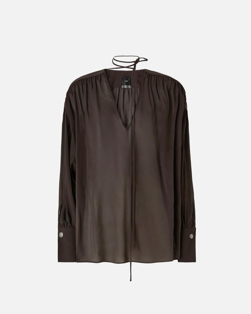 Blusa con scollo a V e arricci<BR/> 106846A3B2 M04 PINKO