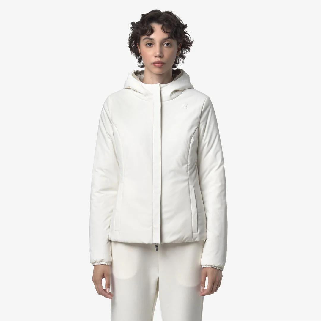 LILY ST WARM REVERSIBLE<BR/>BEIGE CASHMERE-WHITE GARDENIA<BR/>Giacca corta impermeabile reversibile da donna K6128TW BBA K-WAY