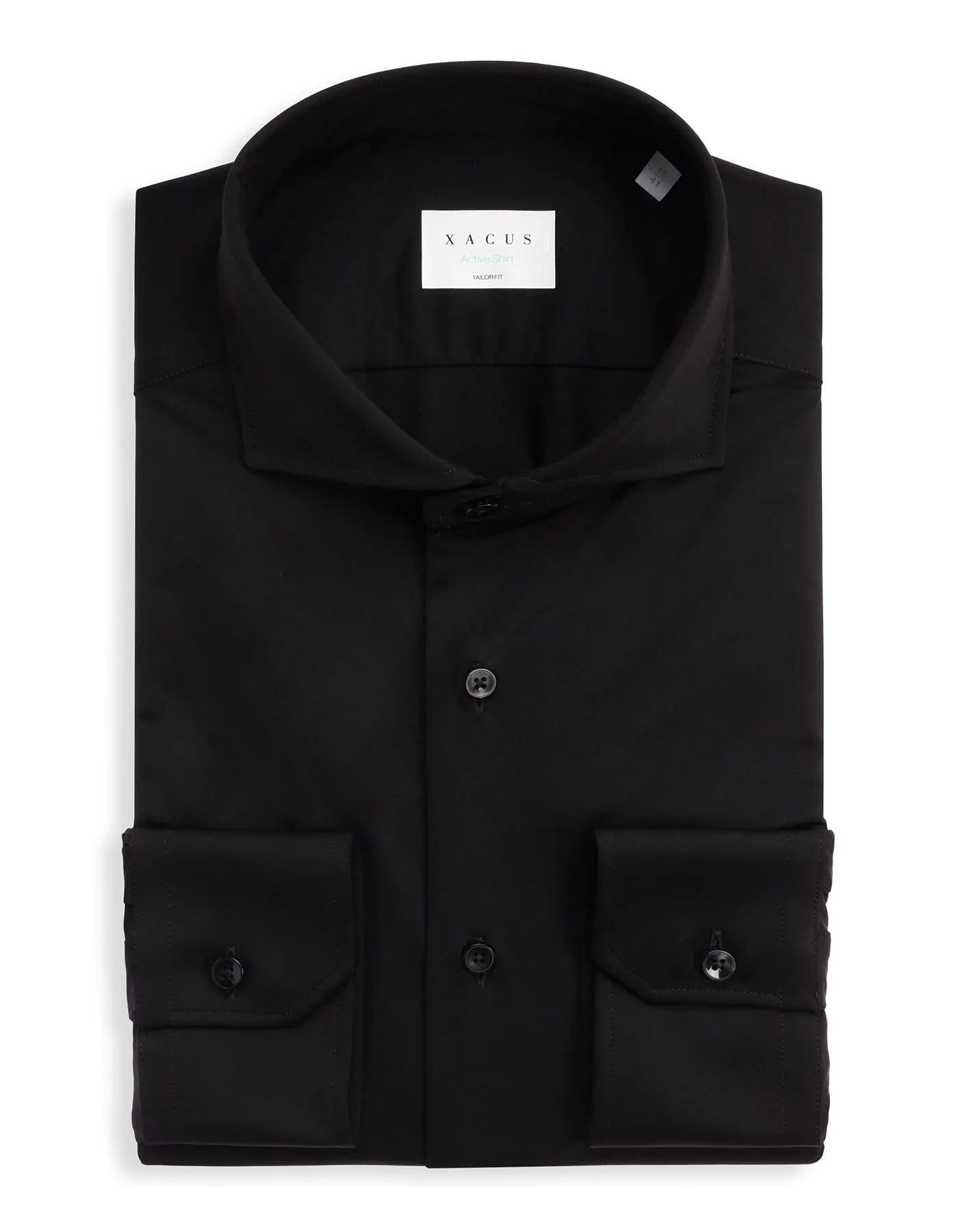 Camicia Collo francese Tinta Unita Twill Nero<BR/> ACT53111460 004 XACUS