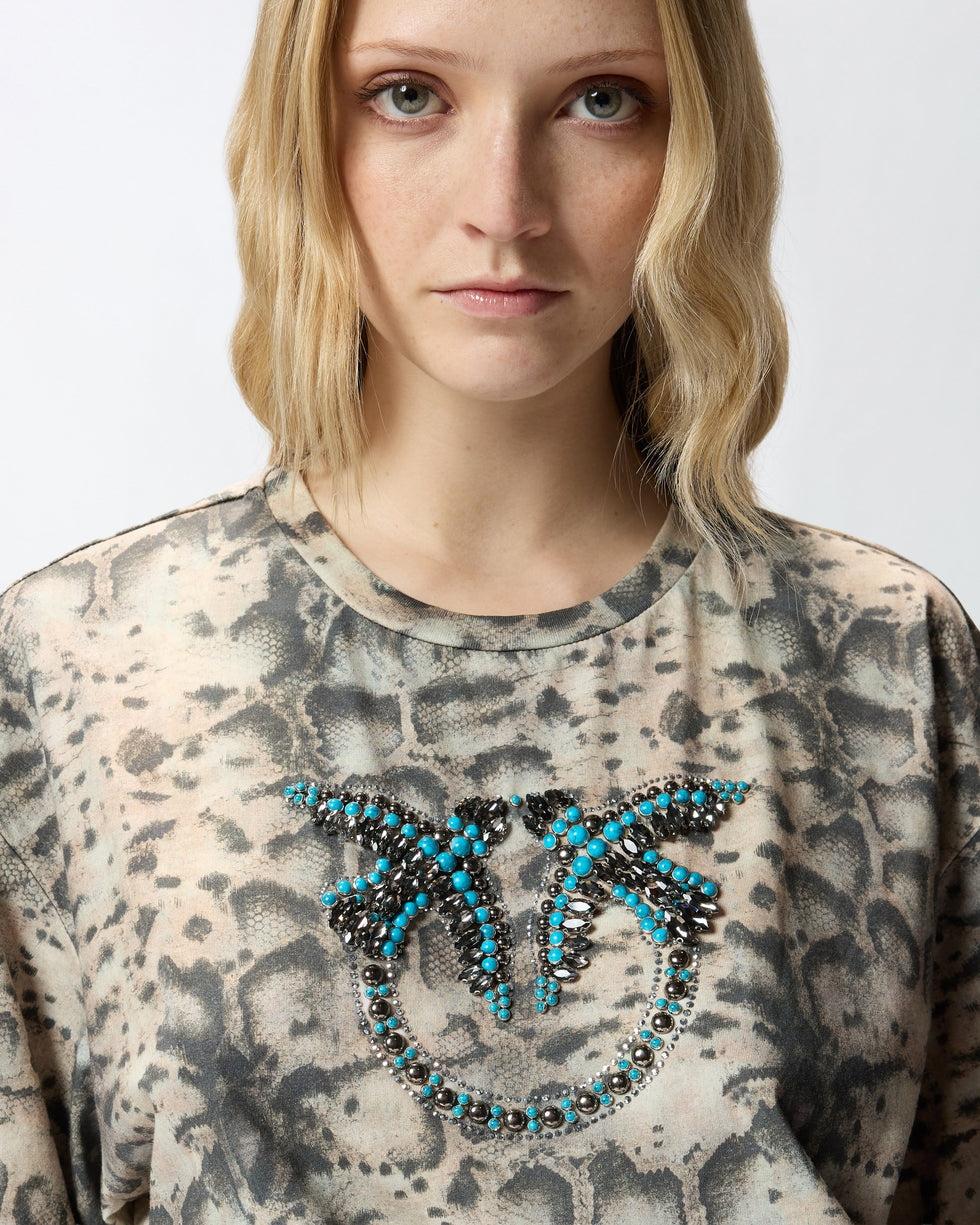 T-shirt cropped con stampa snake e Love Birds<BR/> 106921A3C8 CZ9 PINKO