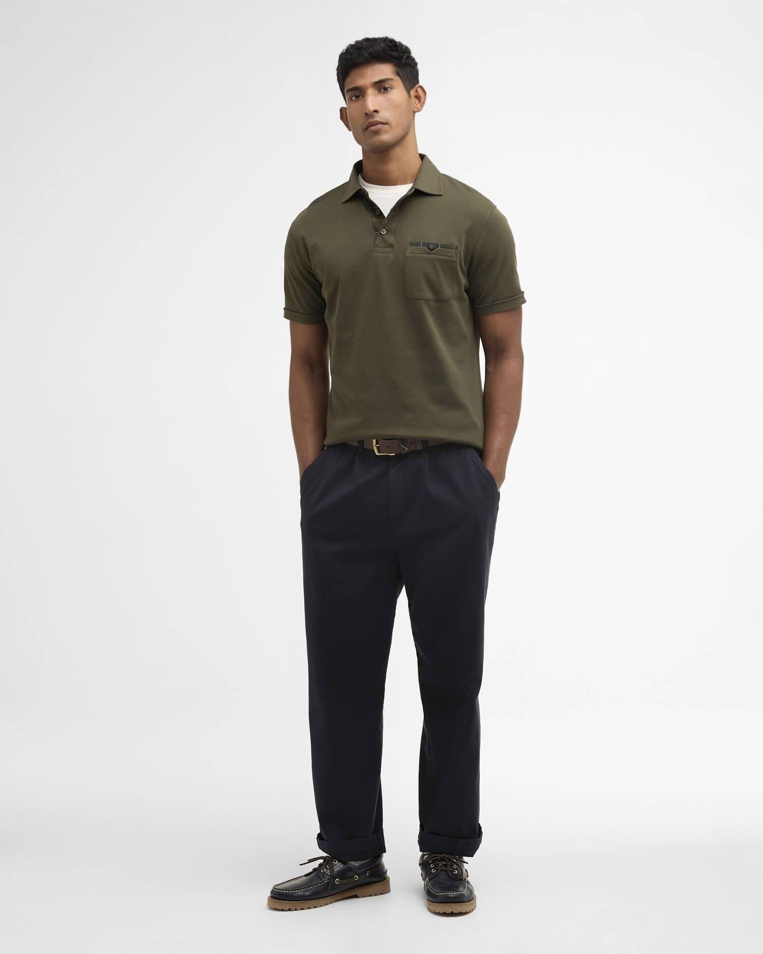 Polo Corpatch a maniche corte leggermente aderente<BR/> MML1496MML OL71 BARBOUR