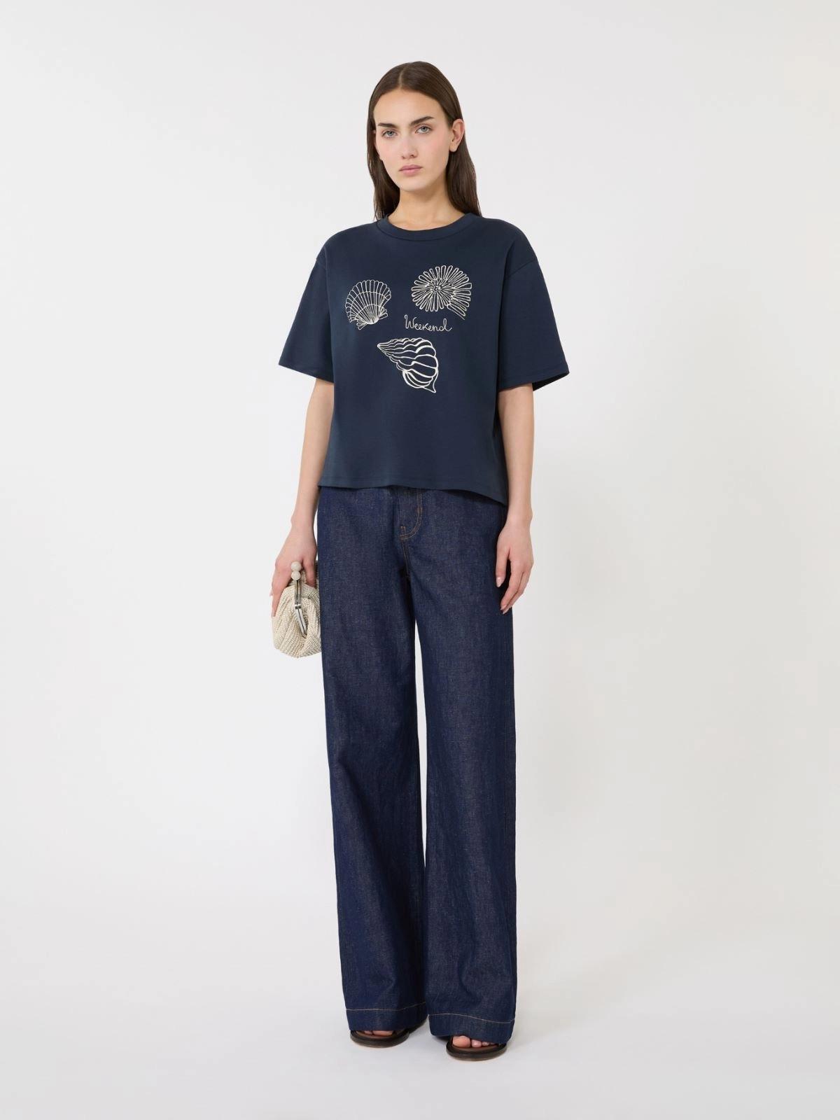 T-shirt in jersey di cotone con stampa - Blu<BR/> WKDSABATO 004 WEEKEND
