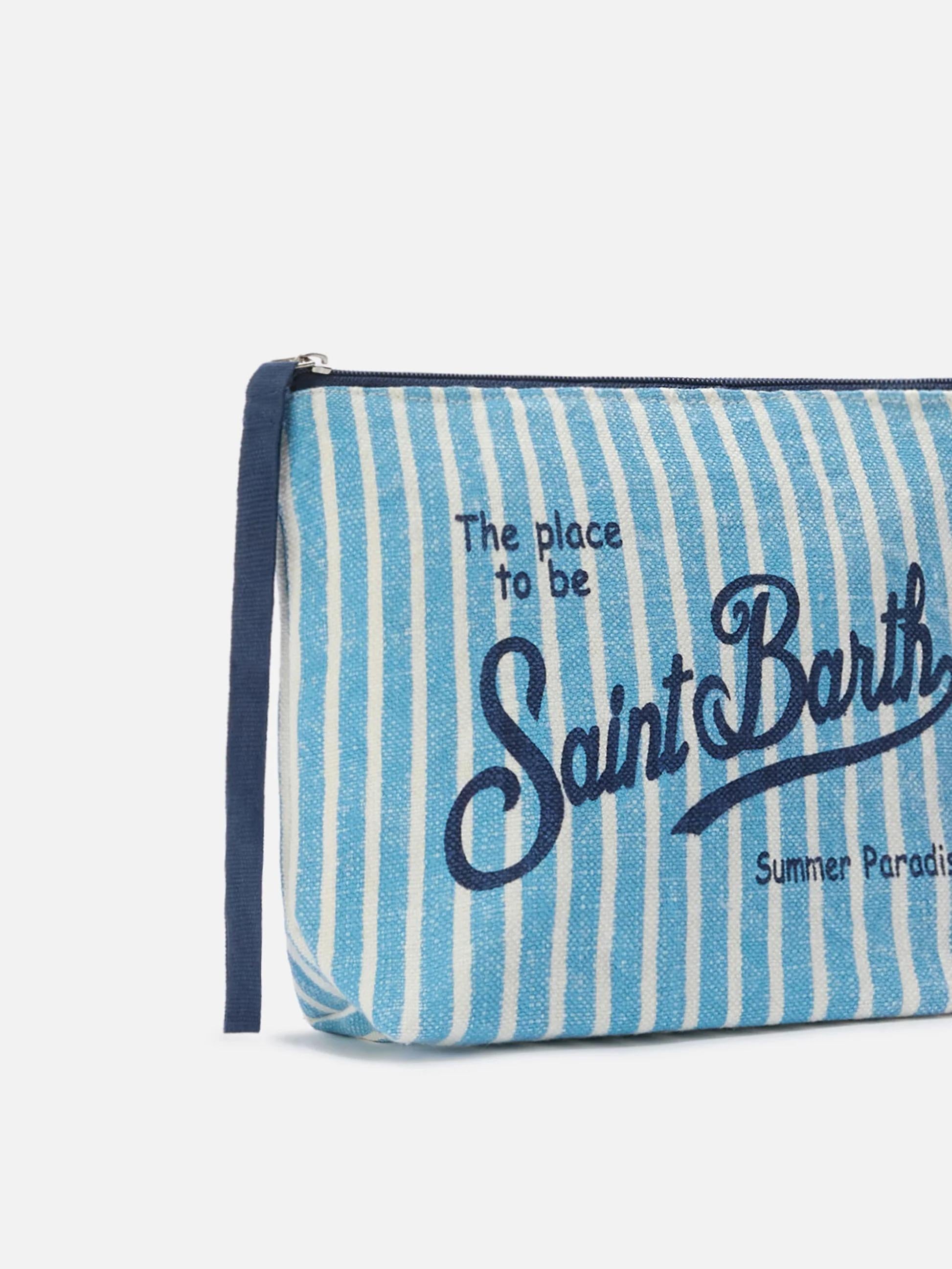 Pochette Aline in lino con fantasia a righe azzurre<BR/> ALI0004 00398L MC2 SAINT BARTH