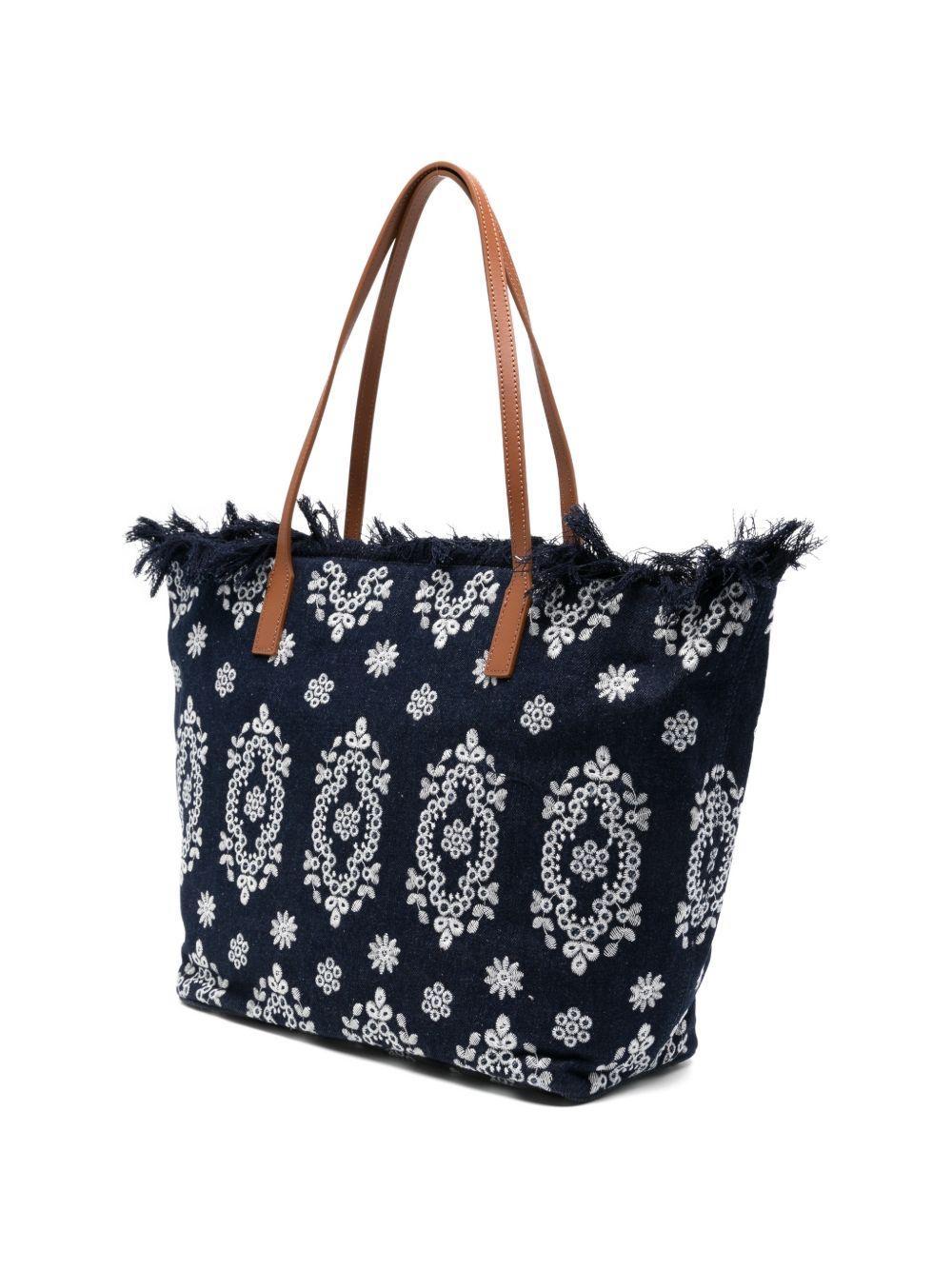 Borsa da spiaggia con ricami e frange<BR/> CBF0001 01773L MC2 SAINT BARTH