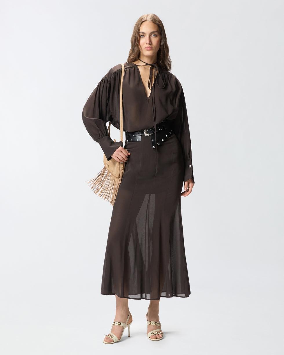 Blusa con scollo a V e arricci<BR/> 106846A3B2 M04 PINKO