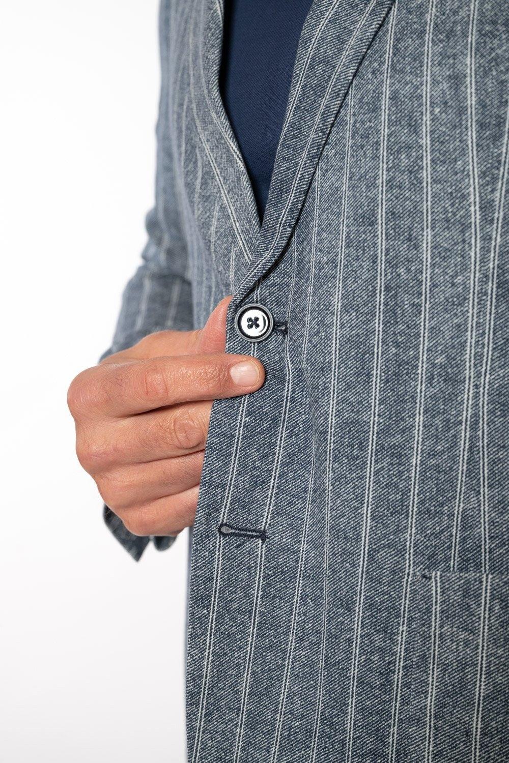 Giacca Uomo in Piquet Special Print Gessato Blue