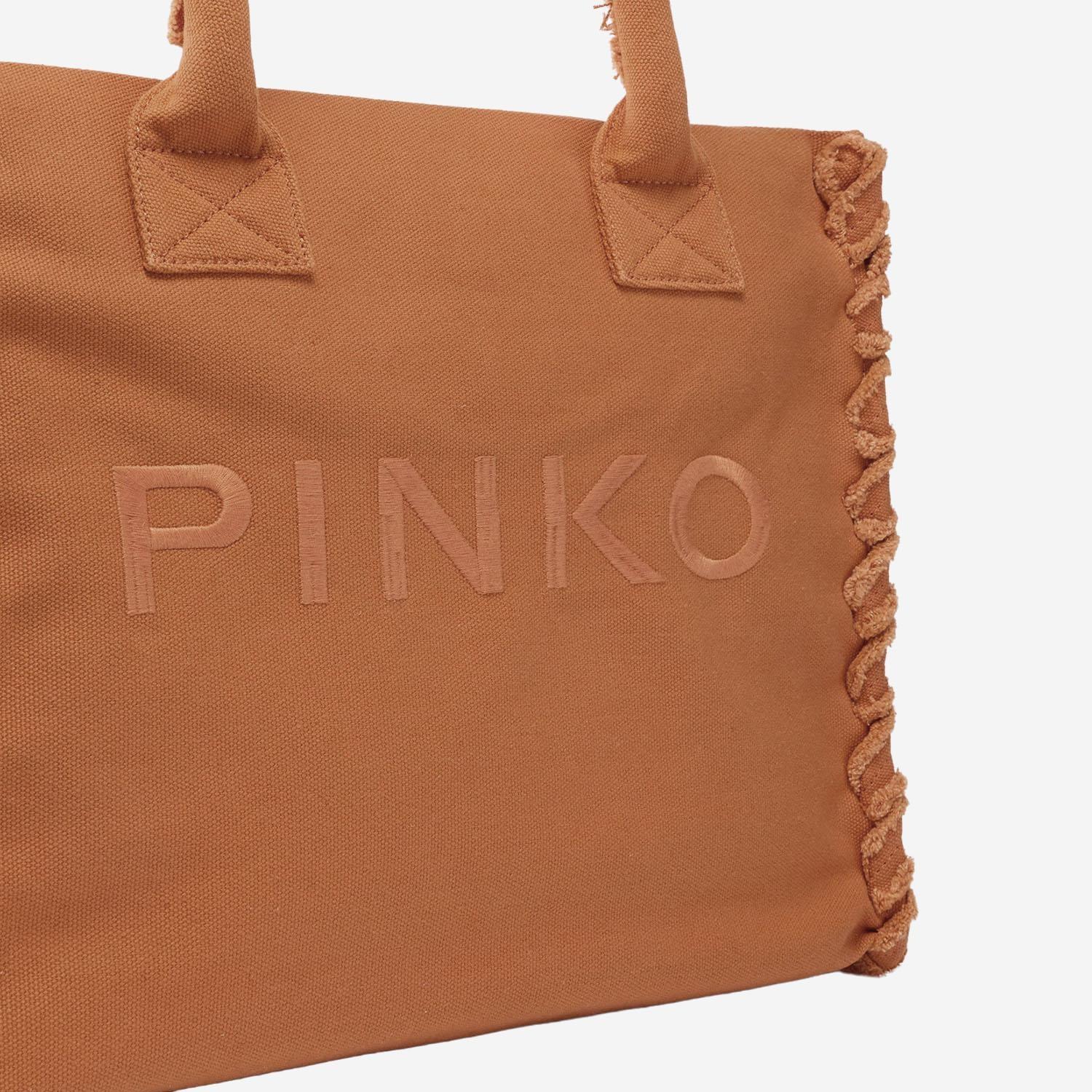 Borsa shopper media Beach in canvas con logo e dettagli sfrangiati<BR/> 106673A3A4 L08 PINKO