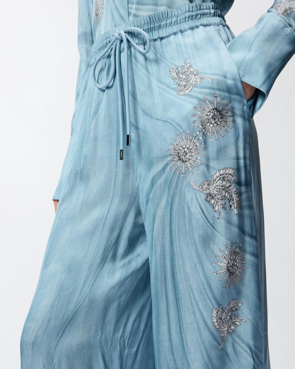 Pantaloni fluidi con stampa gioiello piazzata<BR/> 106210A37N F15 PINKO