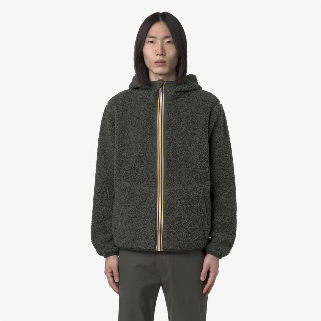 JACK SHERPA POLAR REVERSIBLE<BR/>GREEN BLACKISH COMBO<BR/>Giacca reversibile in pile polare Sherpa verde-nero K3132NW B2N K-WAY