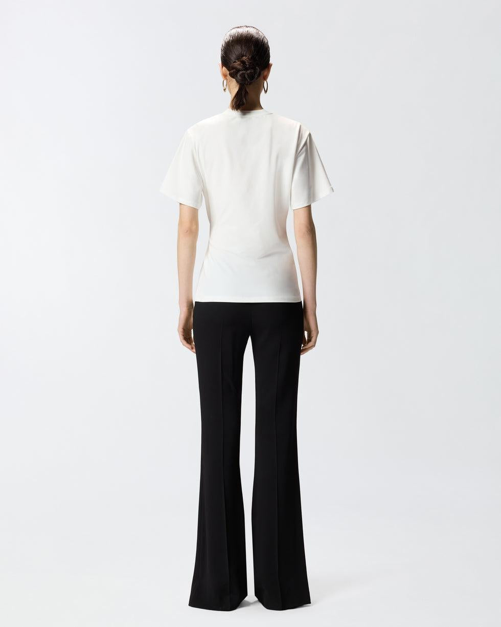 T-shirt con drappeggio e dettaglio dorato<BR/> 106455A35D Z05 PINKO