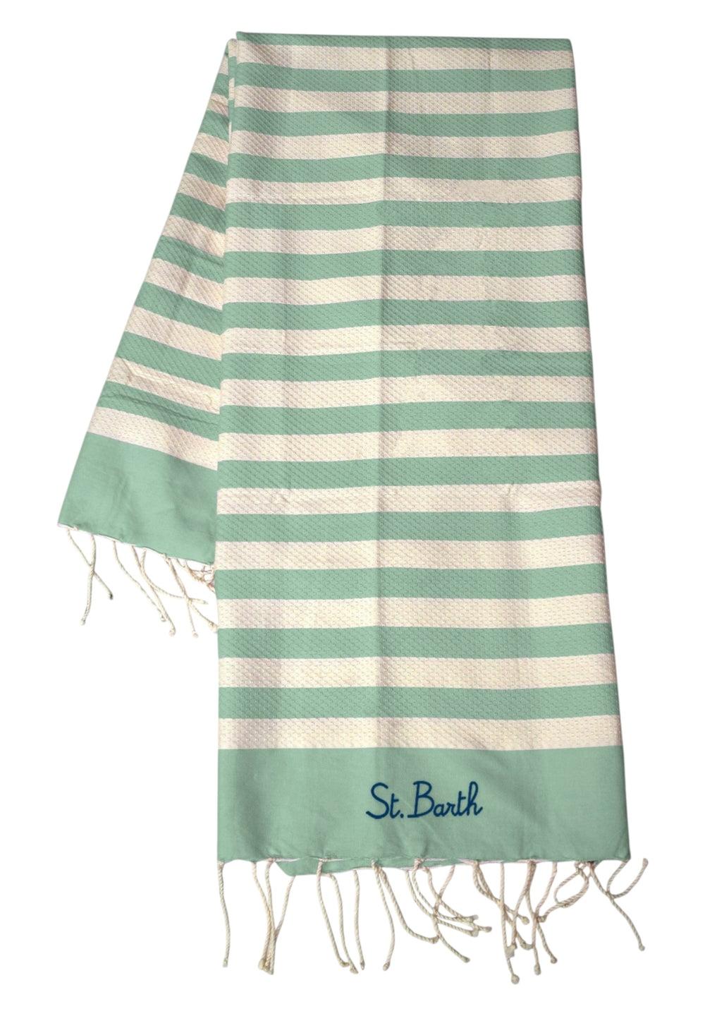 Telo mare in cotone Fouta con stampa a righe verdi FOUT012 07691L MC2 SAINT BARTH
