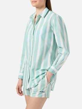 Camicia Brigitte in cotone a righe verdi con ricamo Sport Club BRIG001 00521L MC2 SAINT BARTH