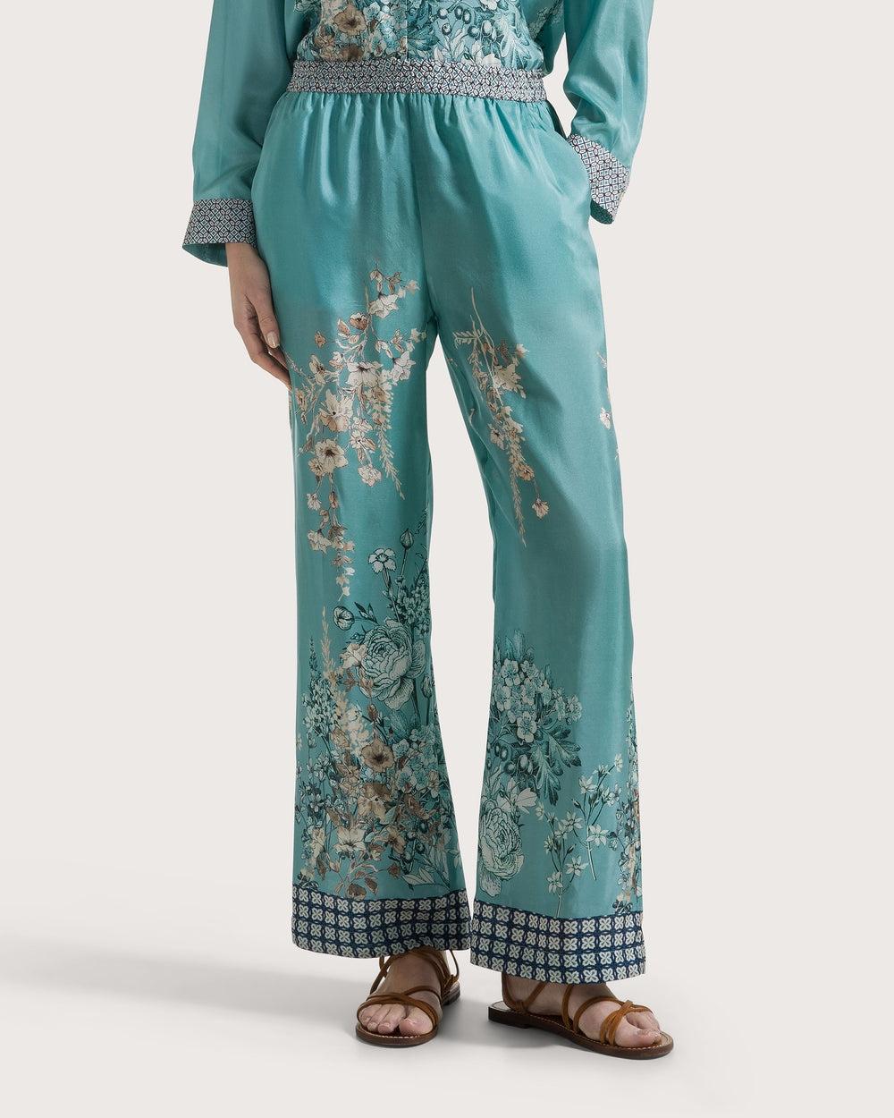 Ampio pantalone elasticato in seta stampata<BR/> PT1356410137 834 SEVENTY