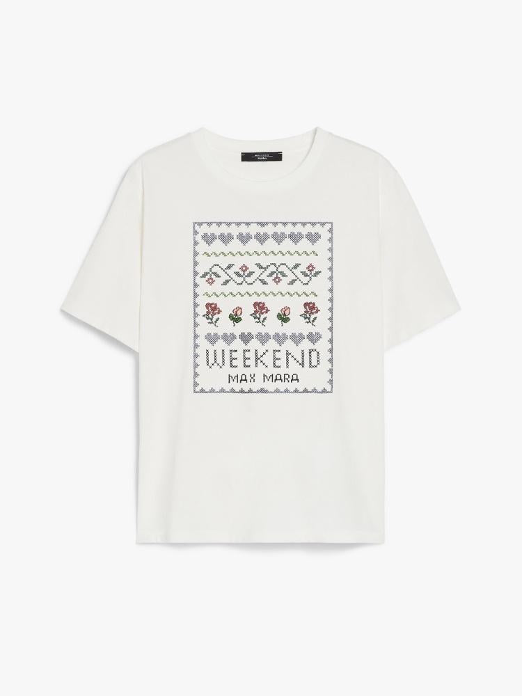 T-shirt donna in jersey con stampa CABINA 001 WEEKEND
